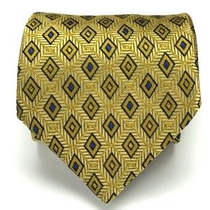 Jhane Barnes 100% Silk Tie Men's Gold Blue Black Diamond Designer Necktie Italy